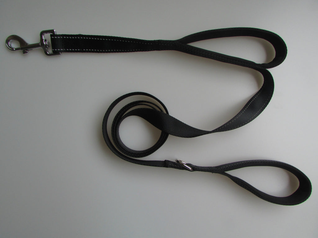 CJ black reflective double handle leash