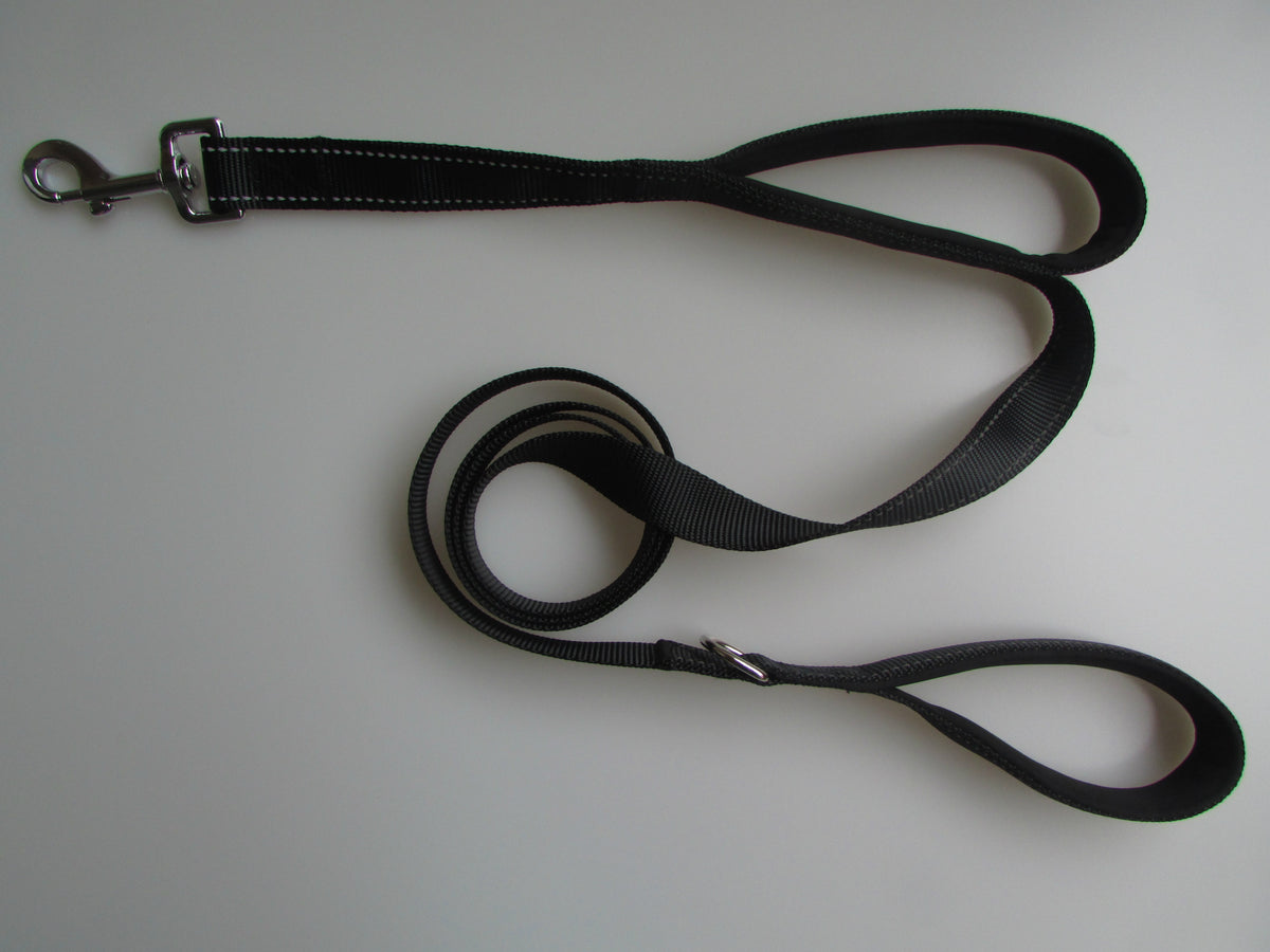 CJ black reflective double handle leash