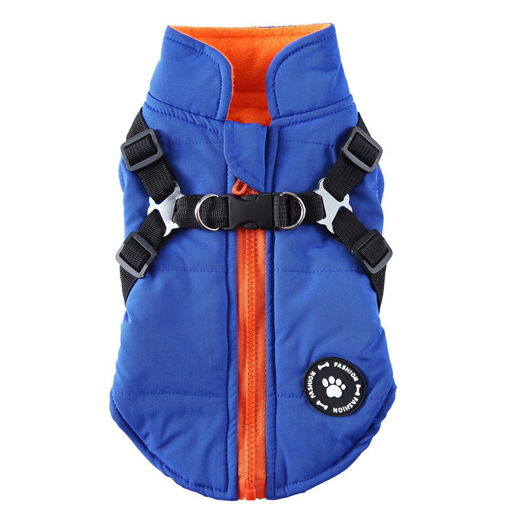 Blue padded dog jacket product view