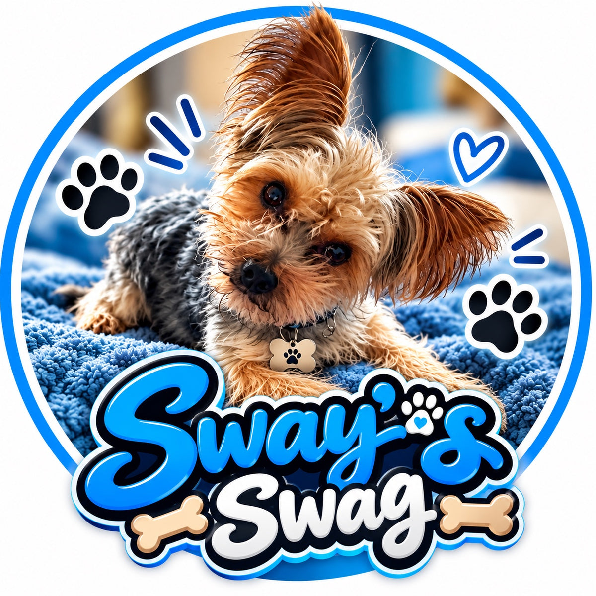 Sway’s Swag — Sway with blue, black and bone branding